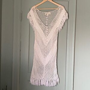 NWOT New vintage Havana white fringe crochet v neck dress S M